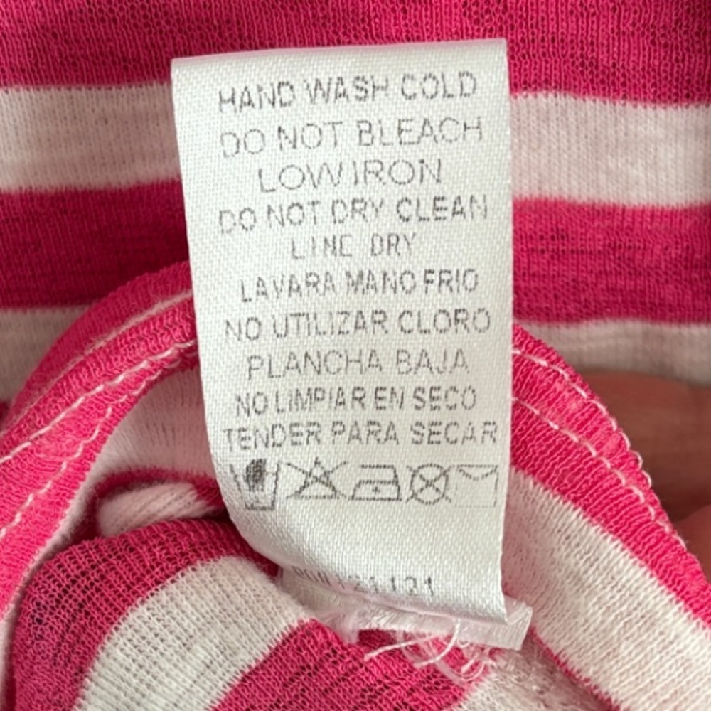 STACCATO V-Neck Short Sleeve Striped Slub Knit Top L Hot Pink - Picture 9 of 10